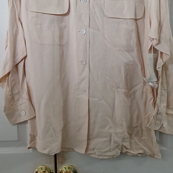 Anna Gray vintage tan button down long sleeve silk blouse Sz L NWT - Picture 2 of 9